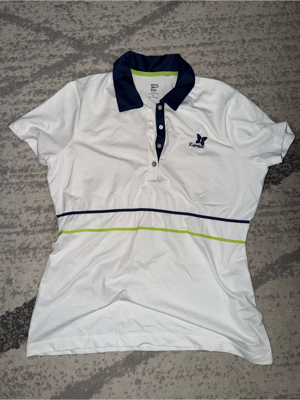 Women’s White Polo with Navy Collar and Lime Stripe - Kapalua